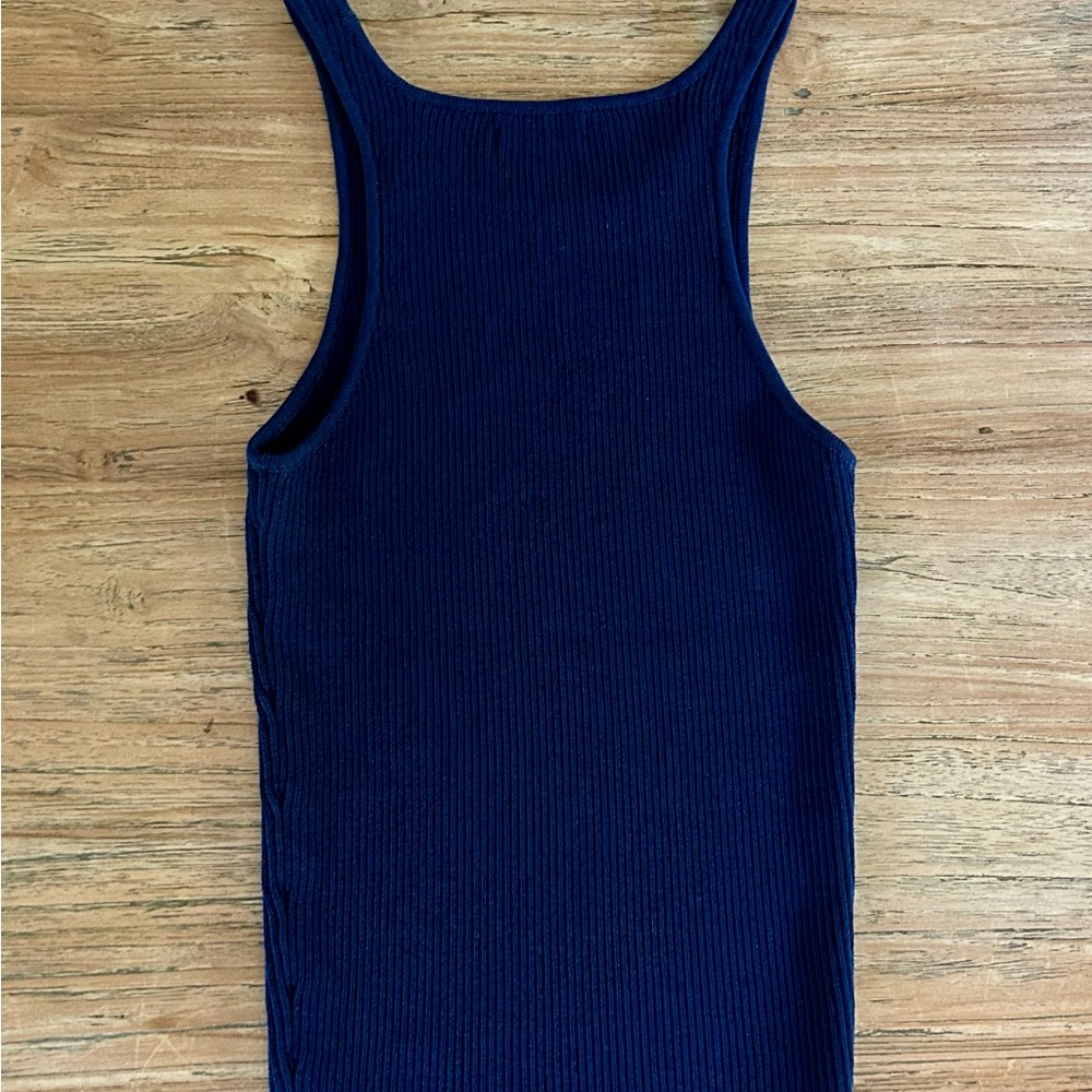 STAUD Deep Blue Ribbed Knit Top - Picture 2 of 4